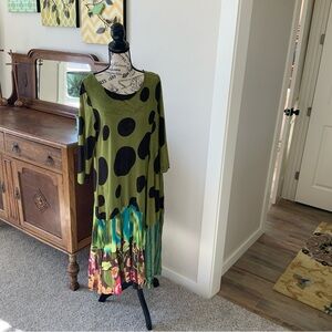 Alembika Olive and Brown Polka Dot Midi Dress